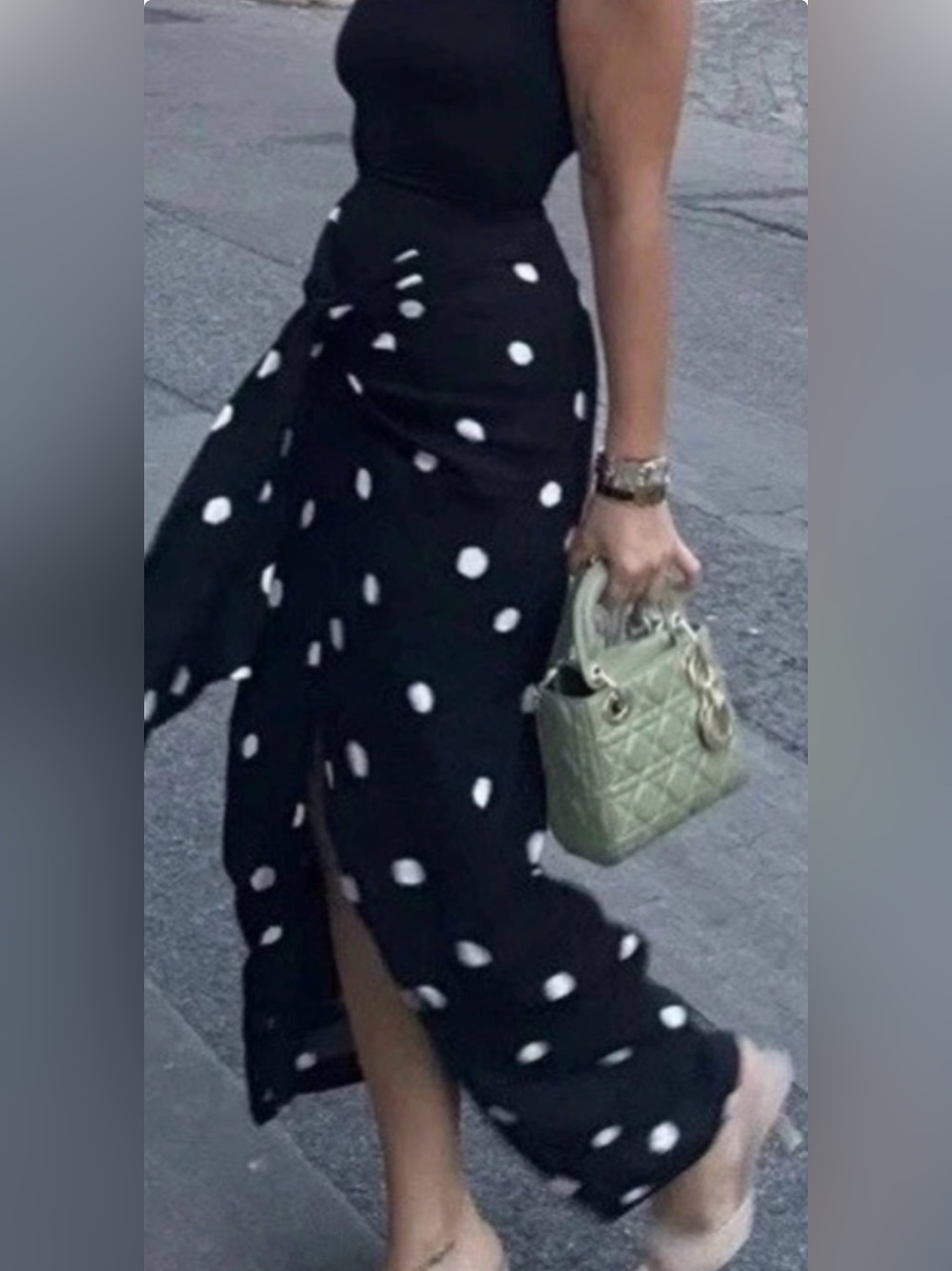 Zara Black Maxi Skirt with White Polka Dots